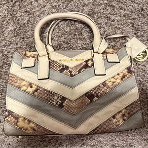 Michael Kors Cream and Gray Mini Bag with Chevron Pattern